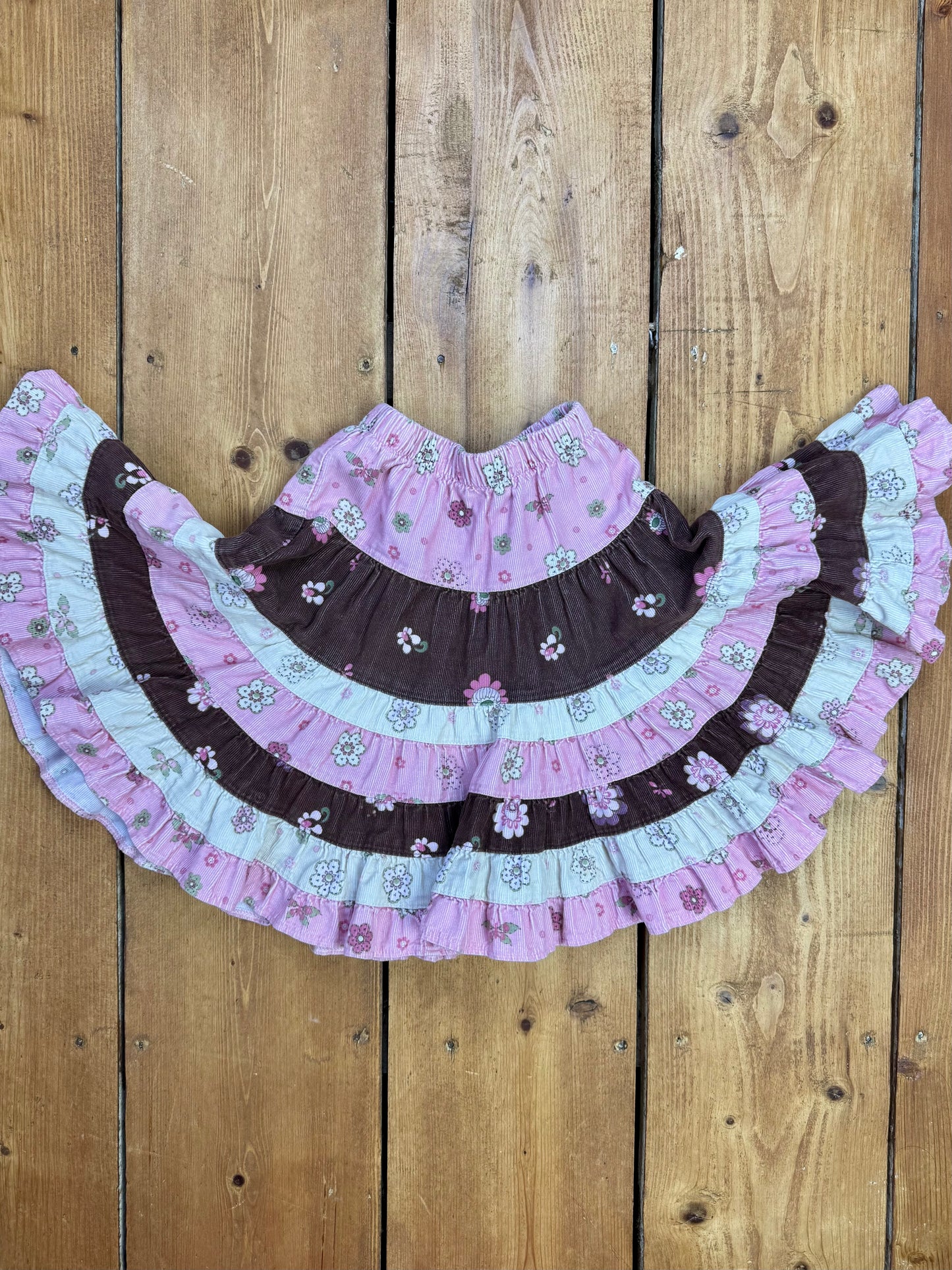 Vintage Y2K Floral Tiered Corduroy Skirt | 2 Years