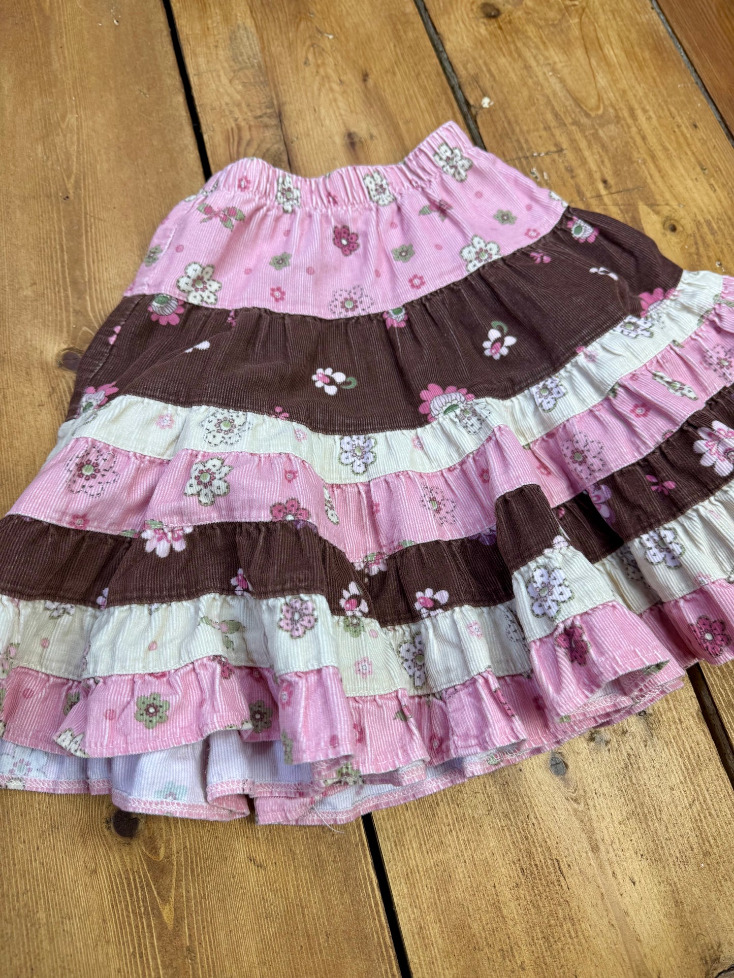 Vintage Y2K Floral Tiered Corduroy Skirt | 2 Years