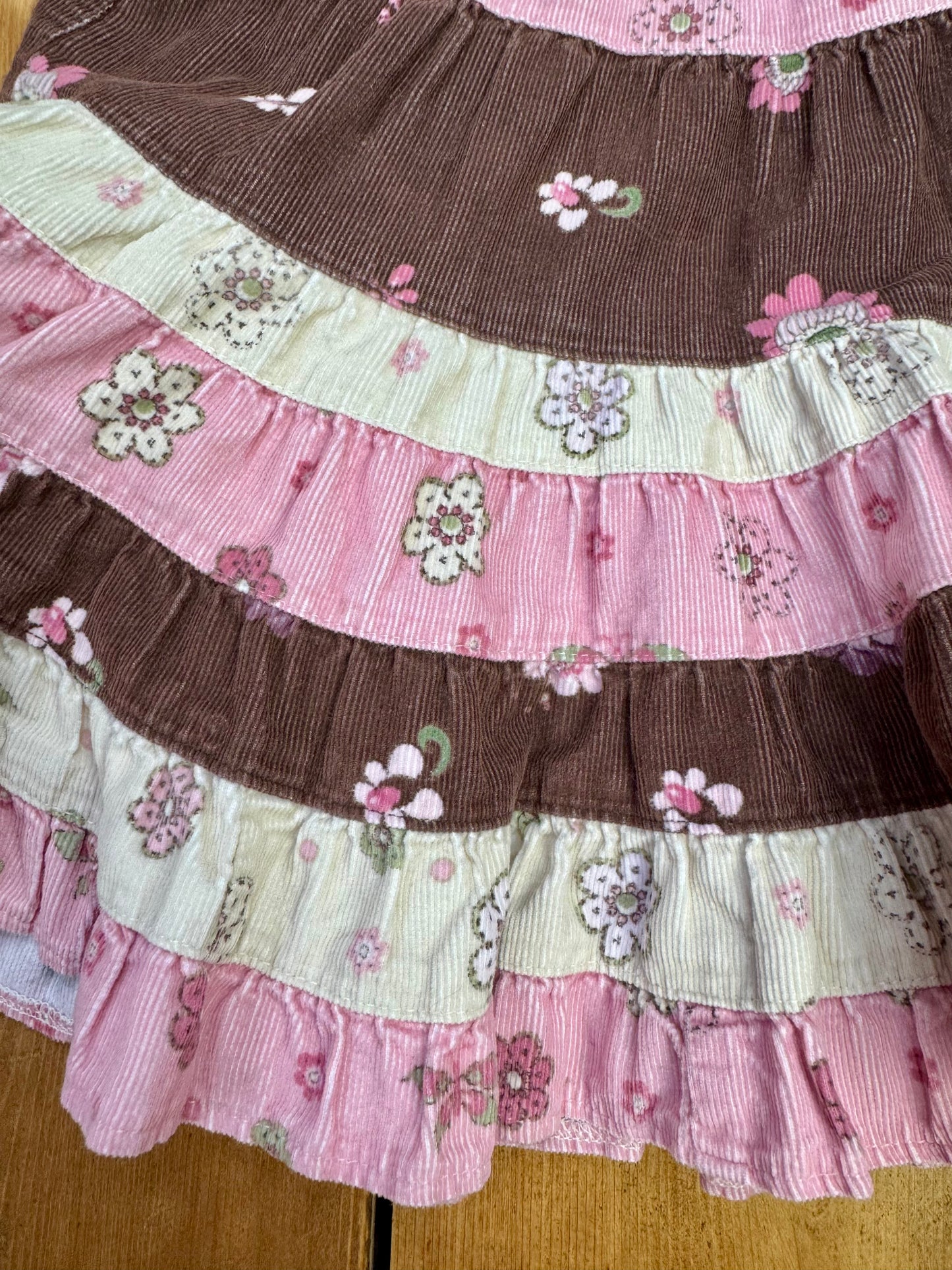 Vintage Y2K Floral Tiered Corduroy Skirt | 2 Years