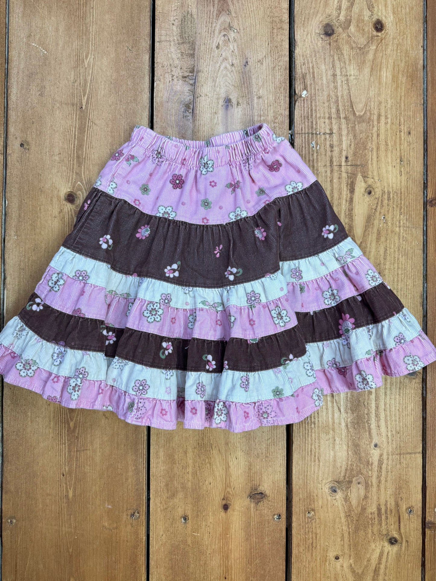 Vintage Y2K Floral Tiered Corduroy Skirt | 2 Years