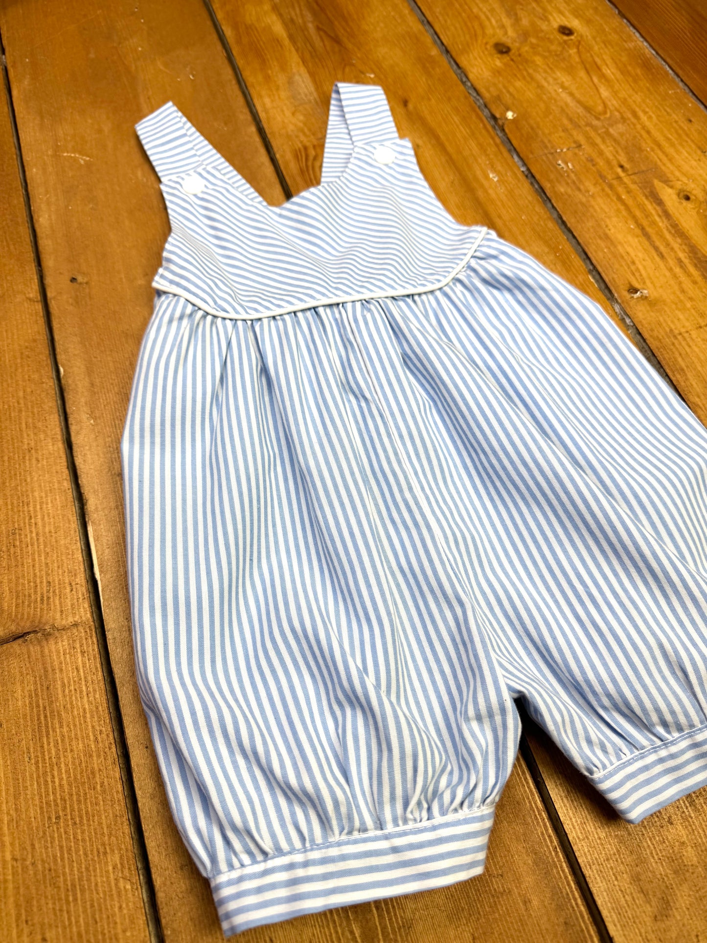 Vintage blue and white striped baby romper