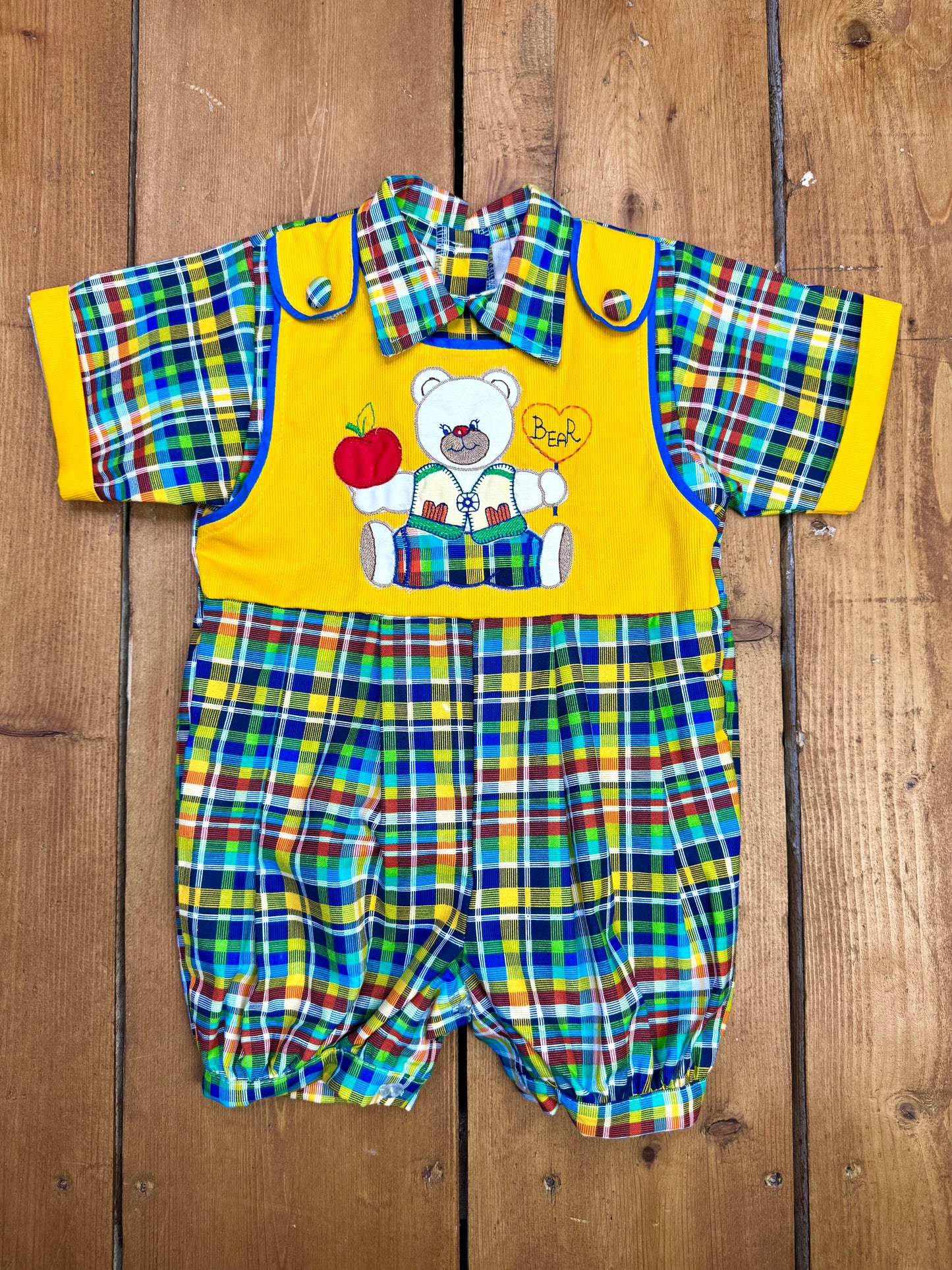 Vintage colourful checked baby romper 12 months