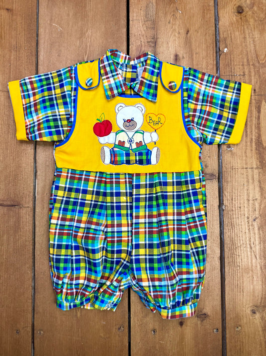 Vintage colourful checked baby romper 12 months