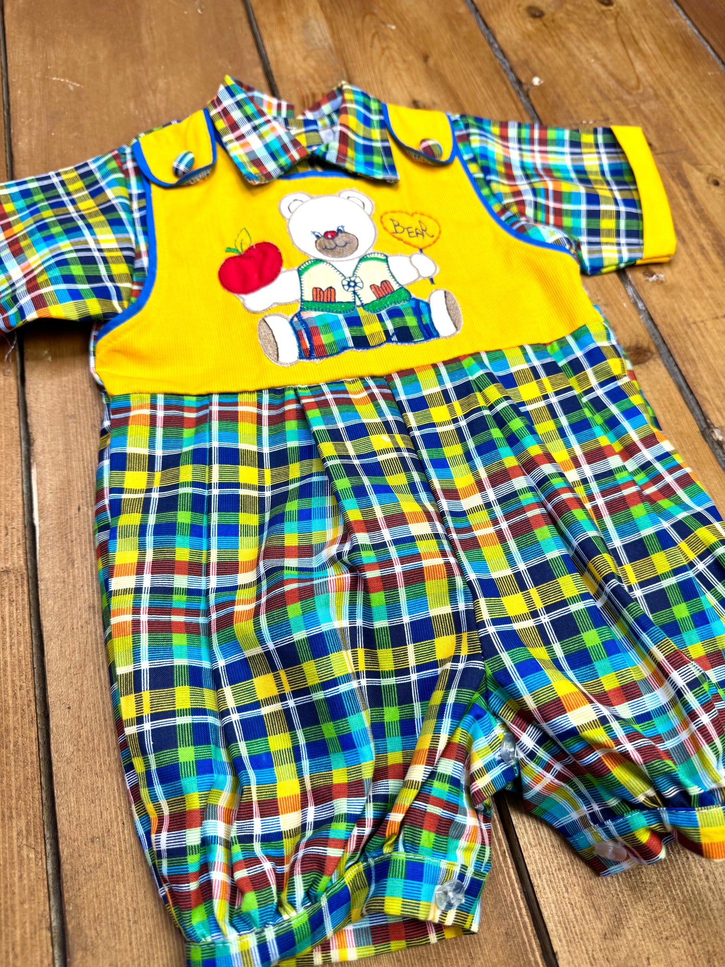 Vintage colourful checked baby romper 12 months