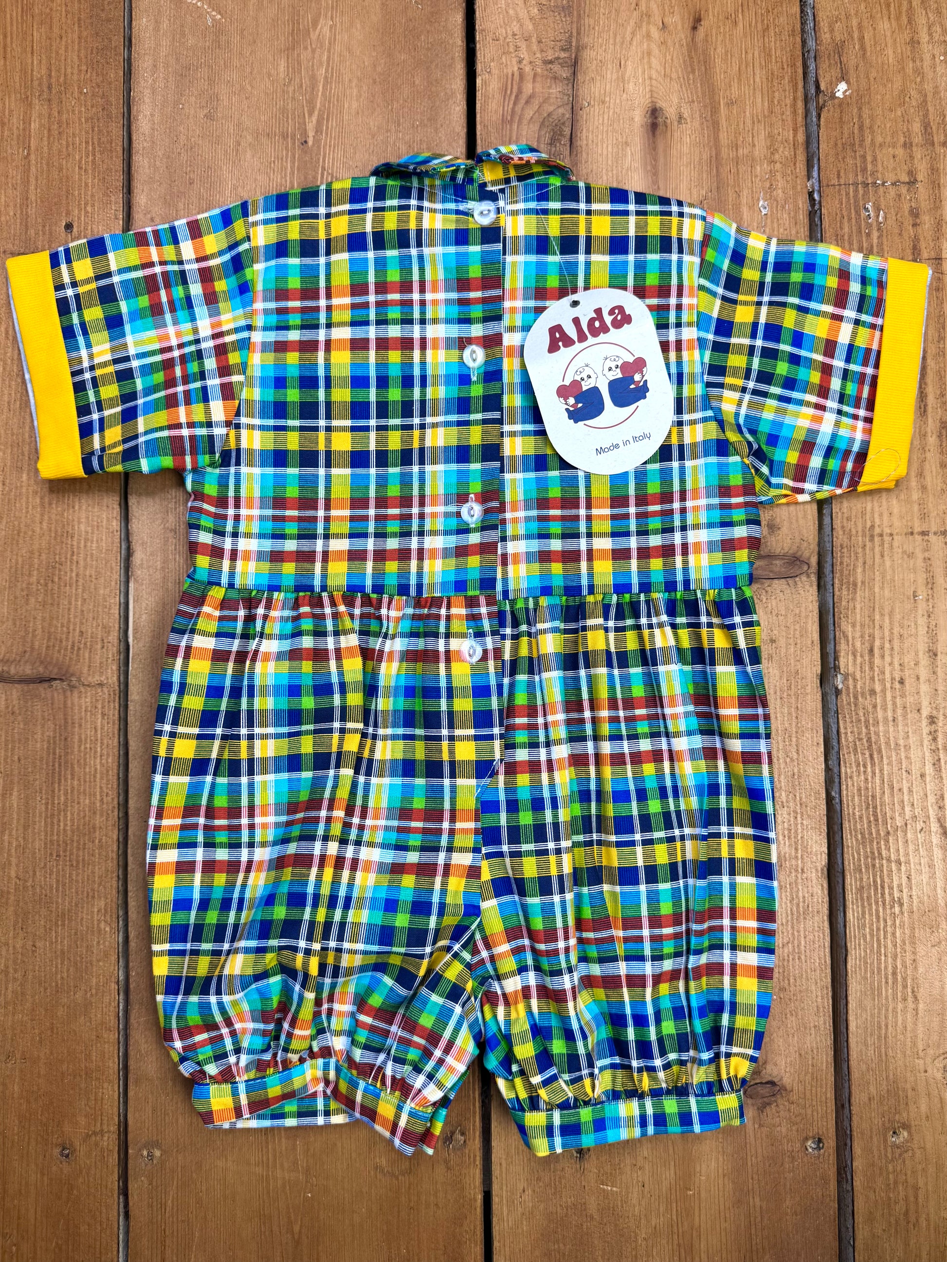Vintage colourful checked baby romper 12 months