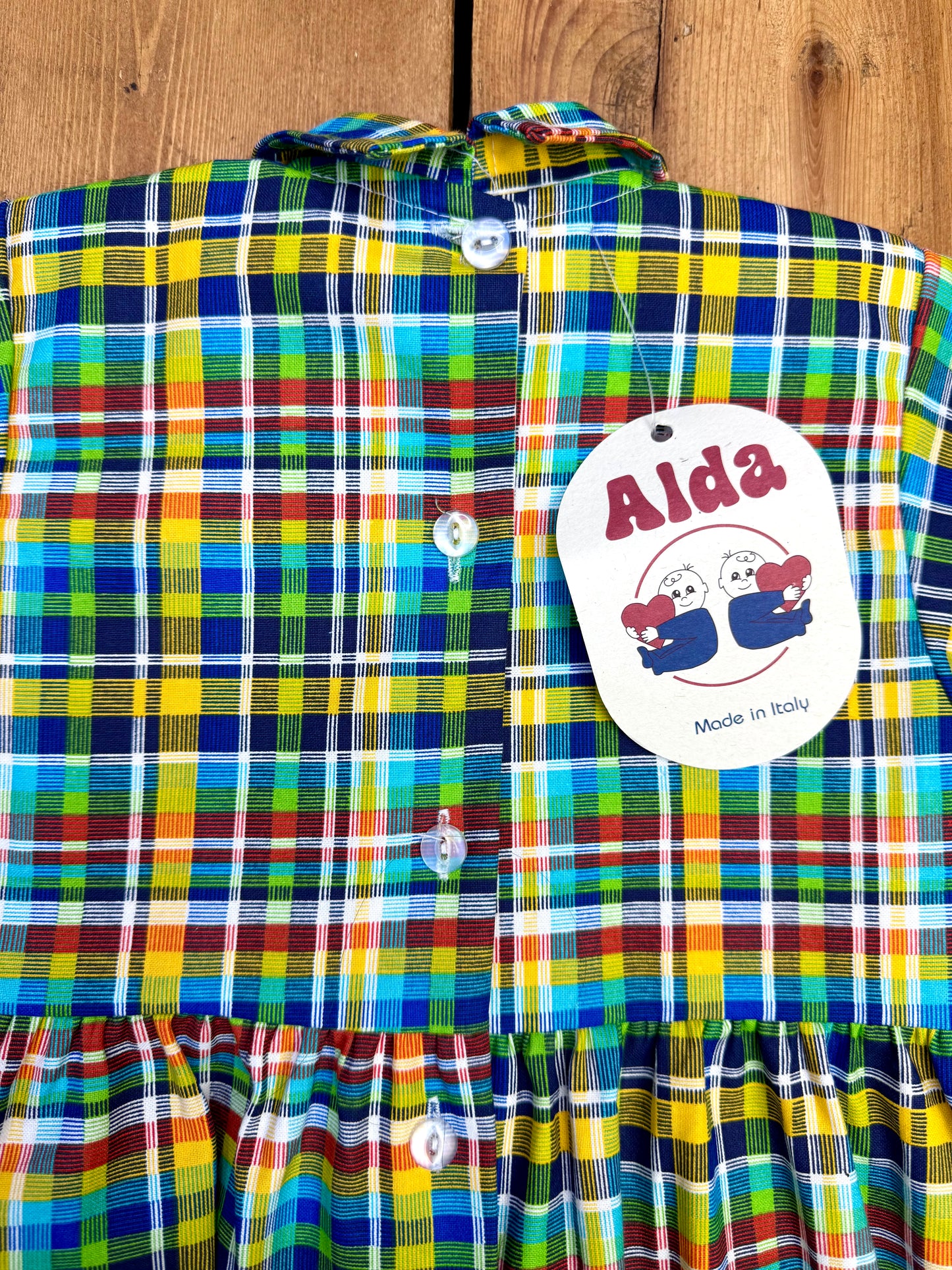 Vintage colourful checked baby romper 12 months deadstock