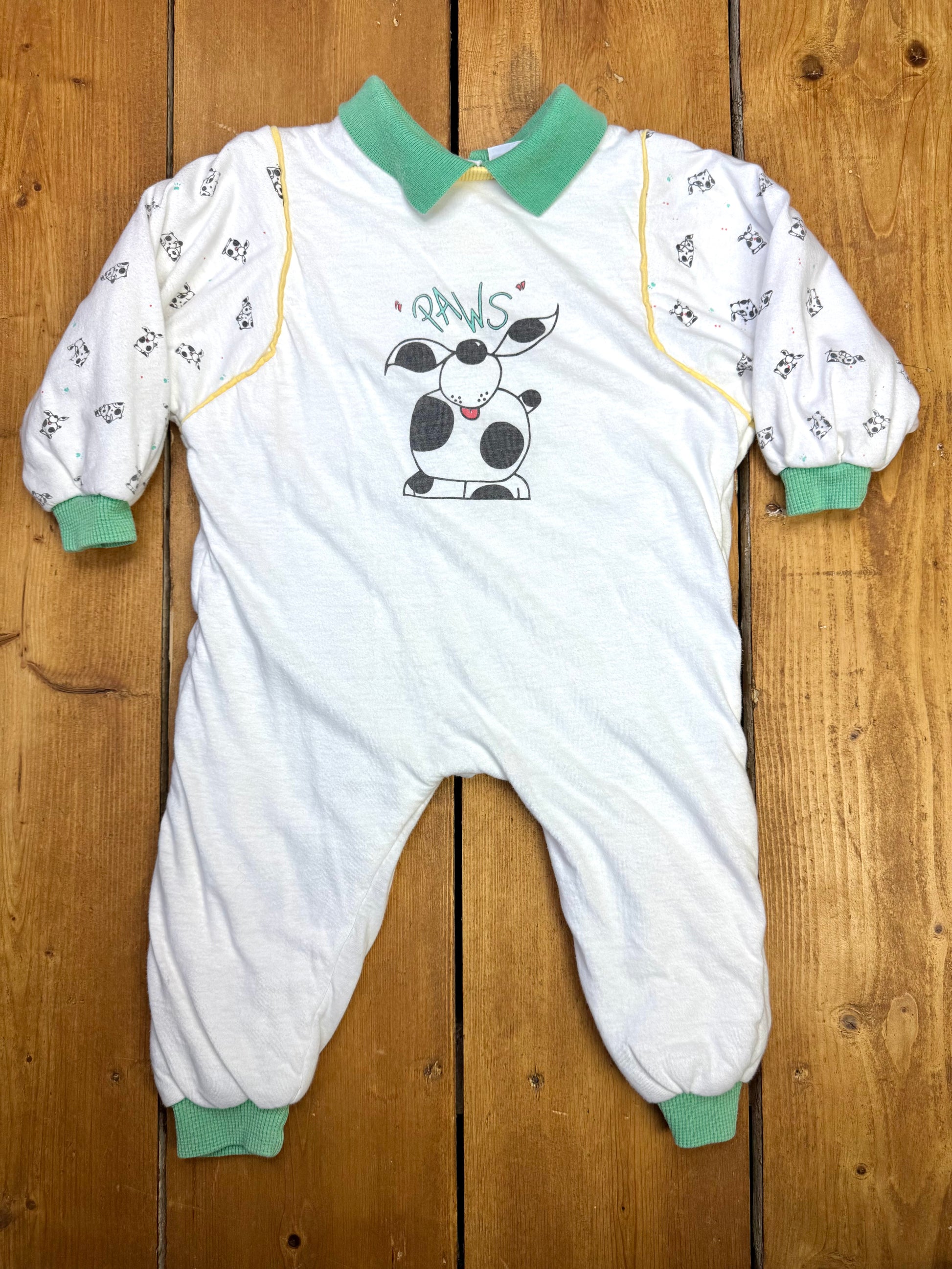 Vintage white dog thick collared babygrow