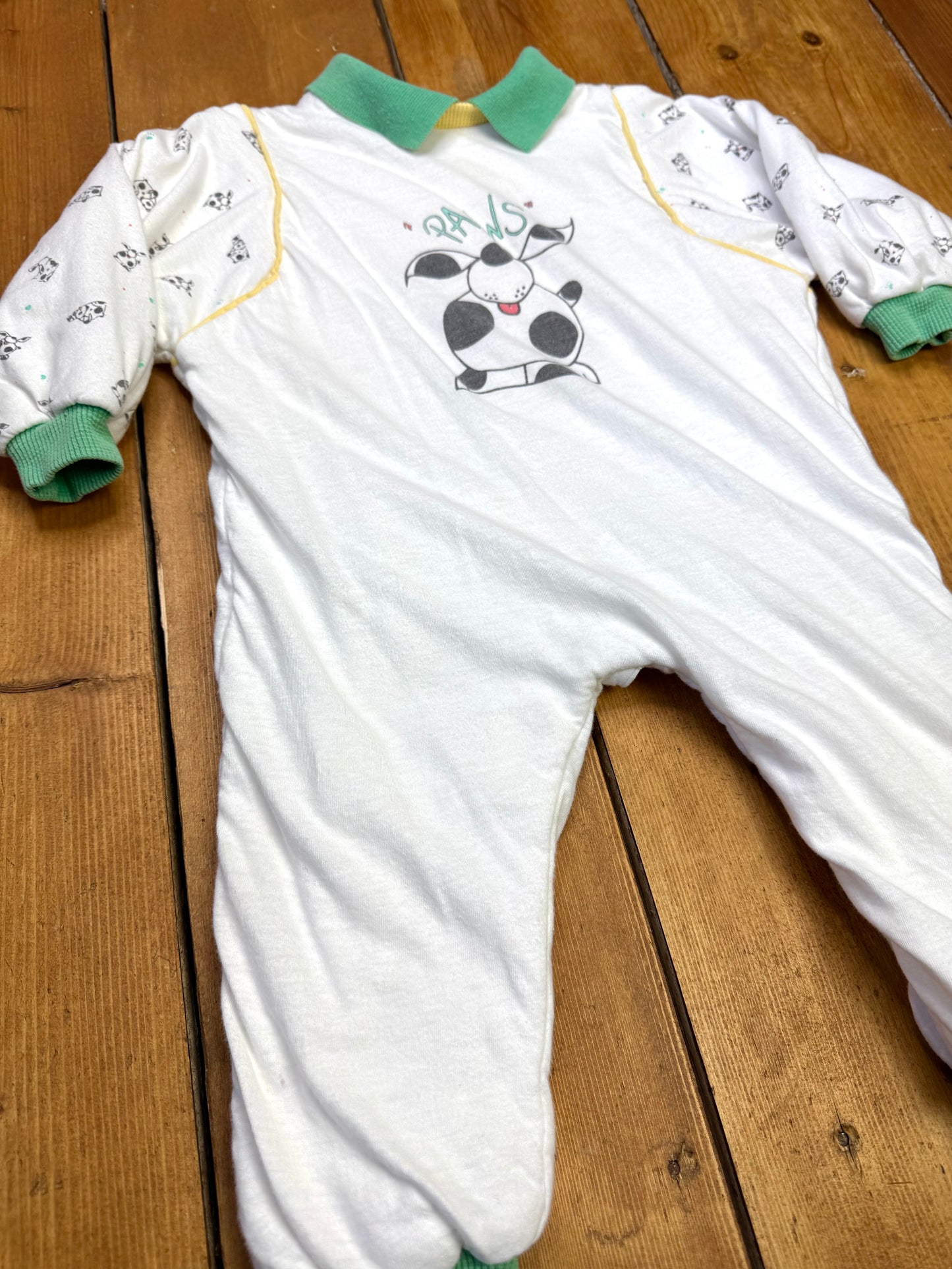 Vintage white dog thick collared babygrow