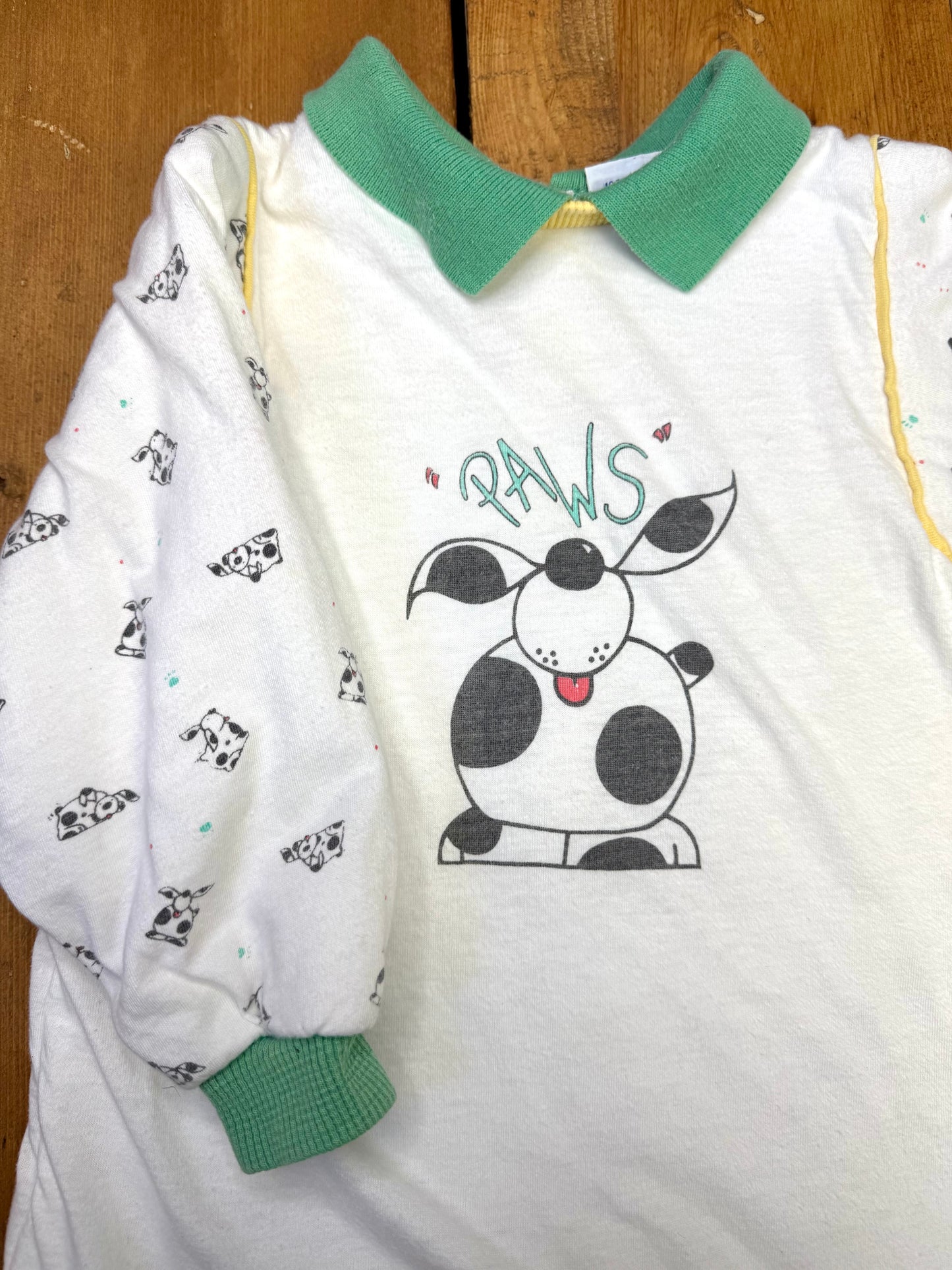 Vintage kids white dog thick collared babygrow