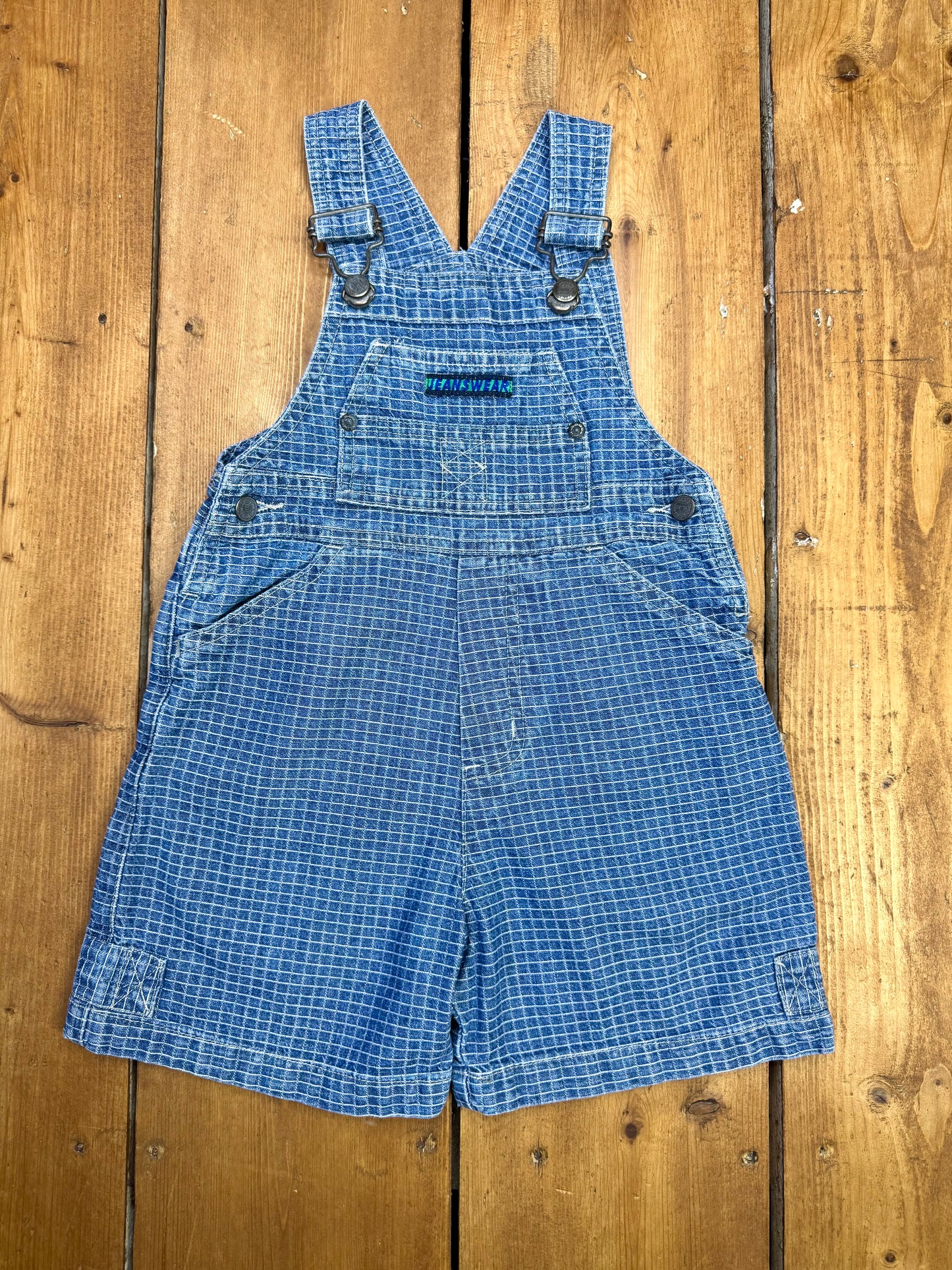 Vintage 90s Check Denim Dungaree Shorts | 2-3 Years