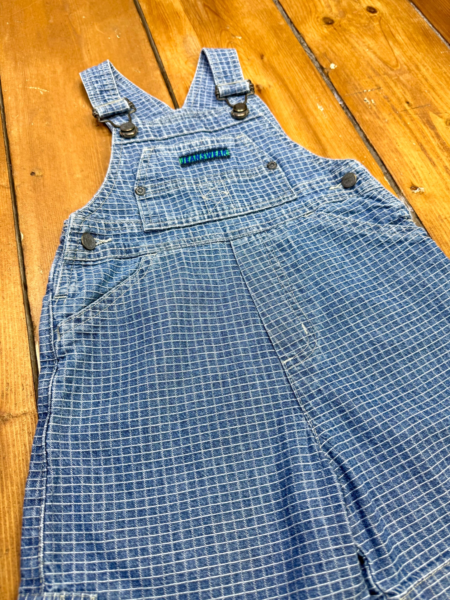 Vintage 90s Check Denim Dungaree Shorts | 2-3 Years