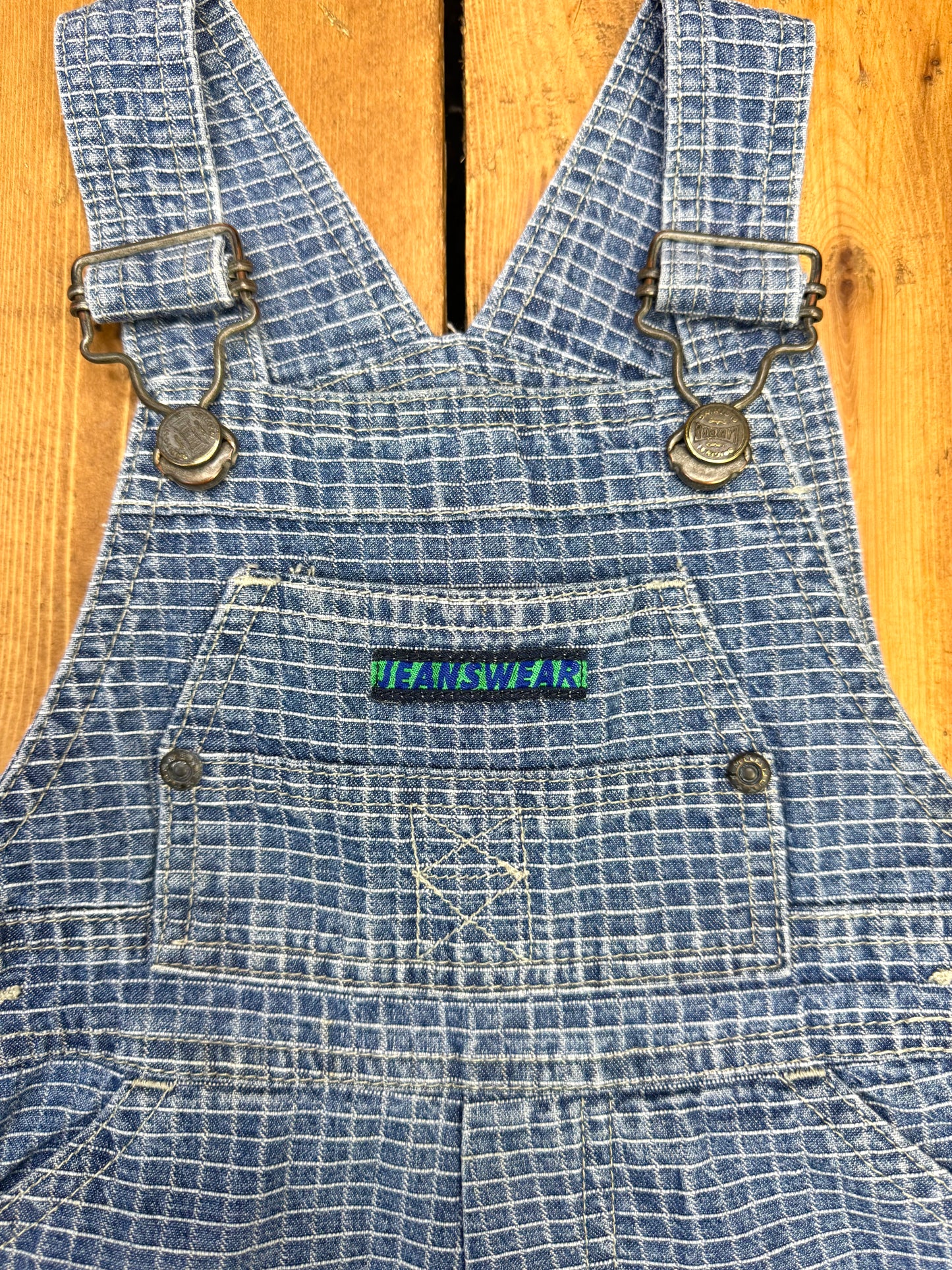 Vintage 90s Check Denim Dungaree Shorts | 2-3 Years