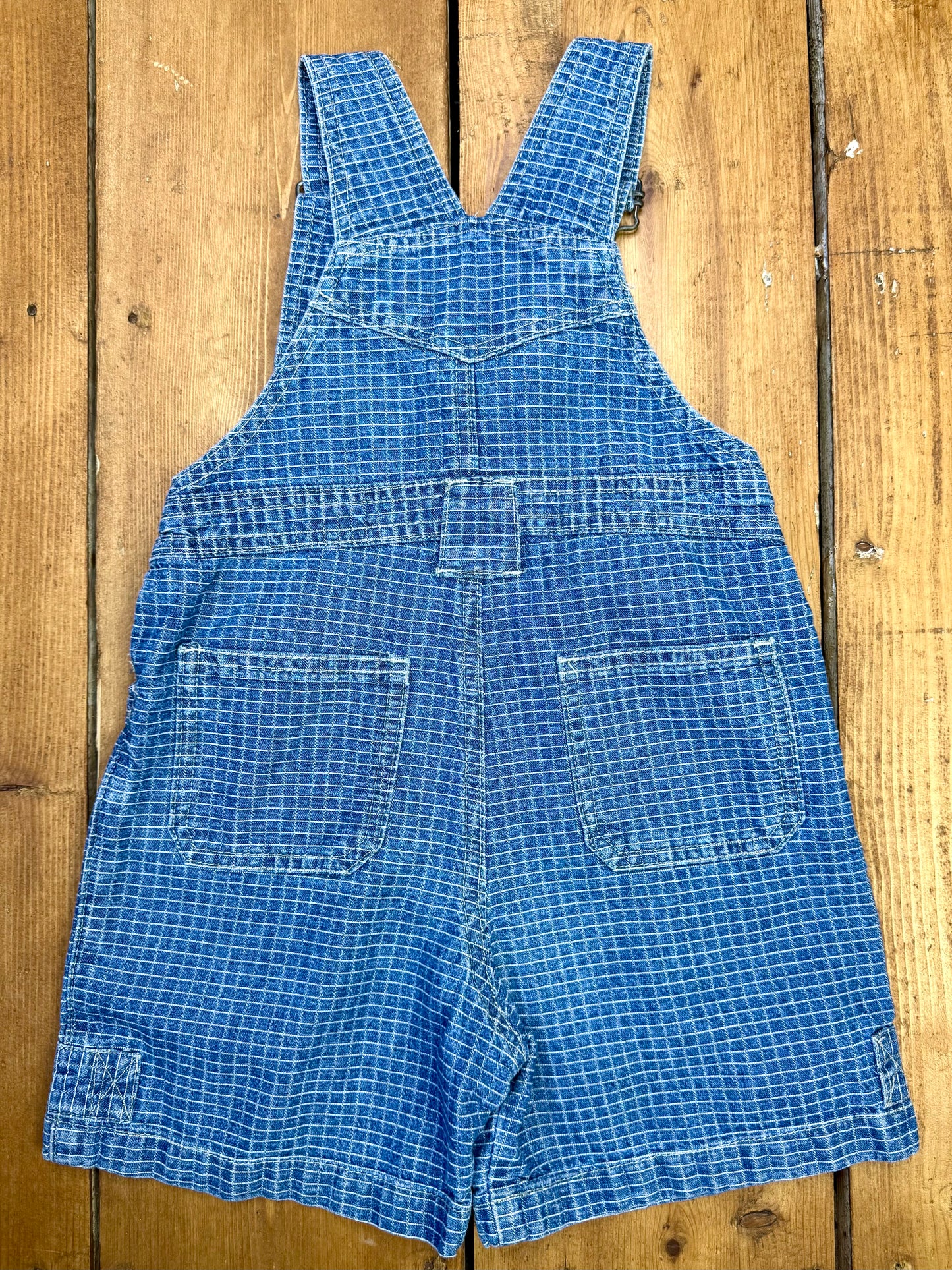 Vintage 90s Check Denim Dungaree Shorts | 2-3 Years