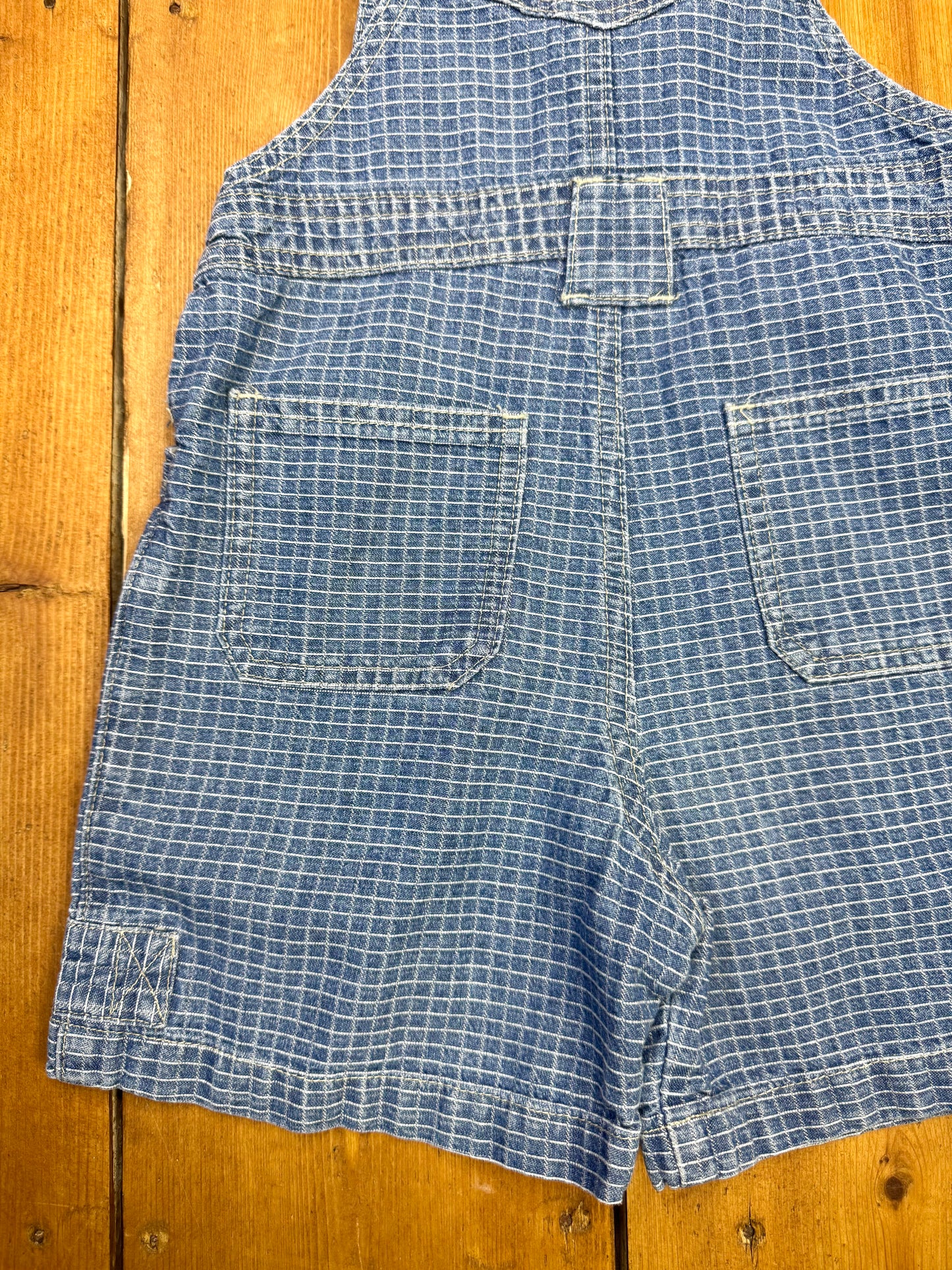 Vintage 90s Check Denim Dungaree Shorts | 2-3 Years