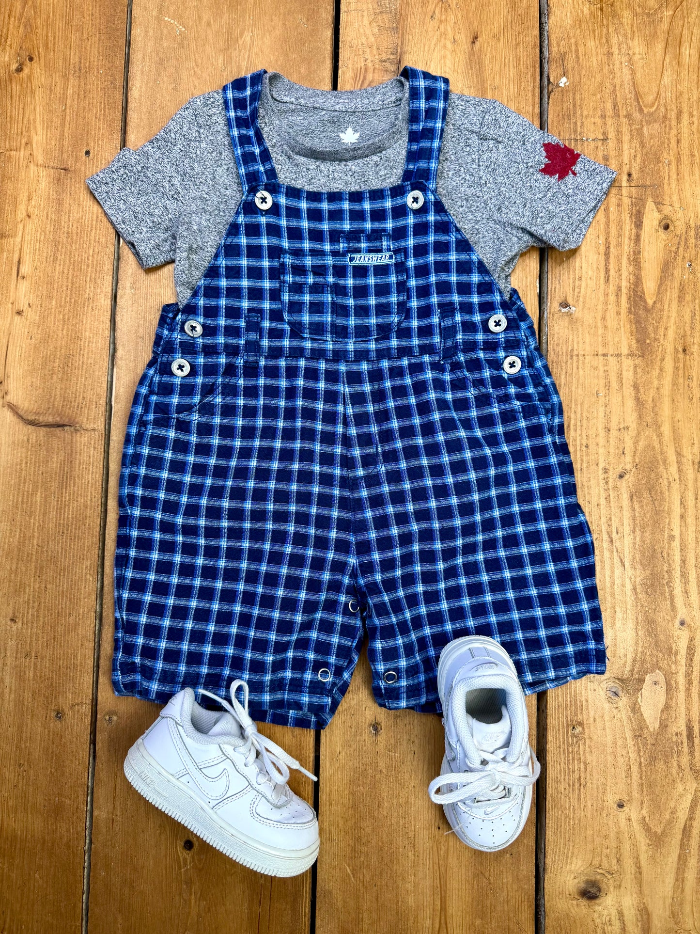 Vintage 00s Check Dungaree Shorts | 12-18 Months