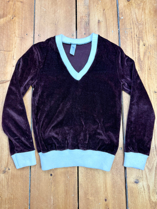 Vintage 90s Velvet Sweatshirt in Chocolate Brown | 6-7 Years