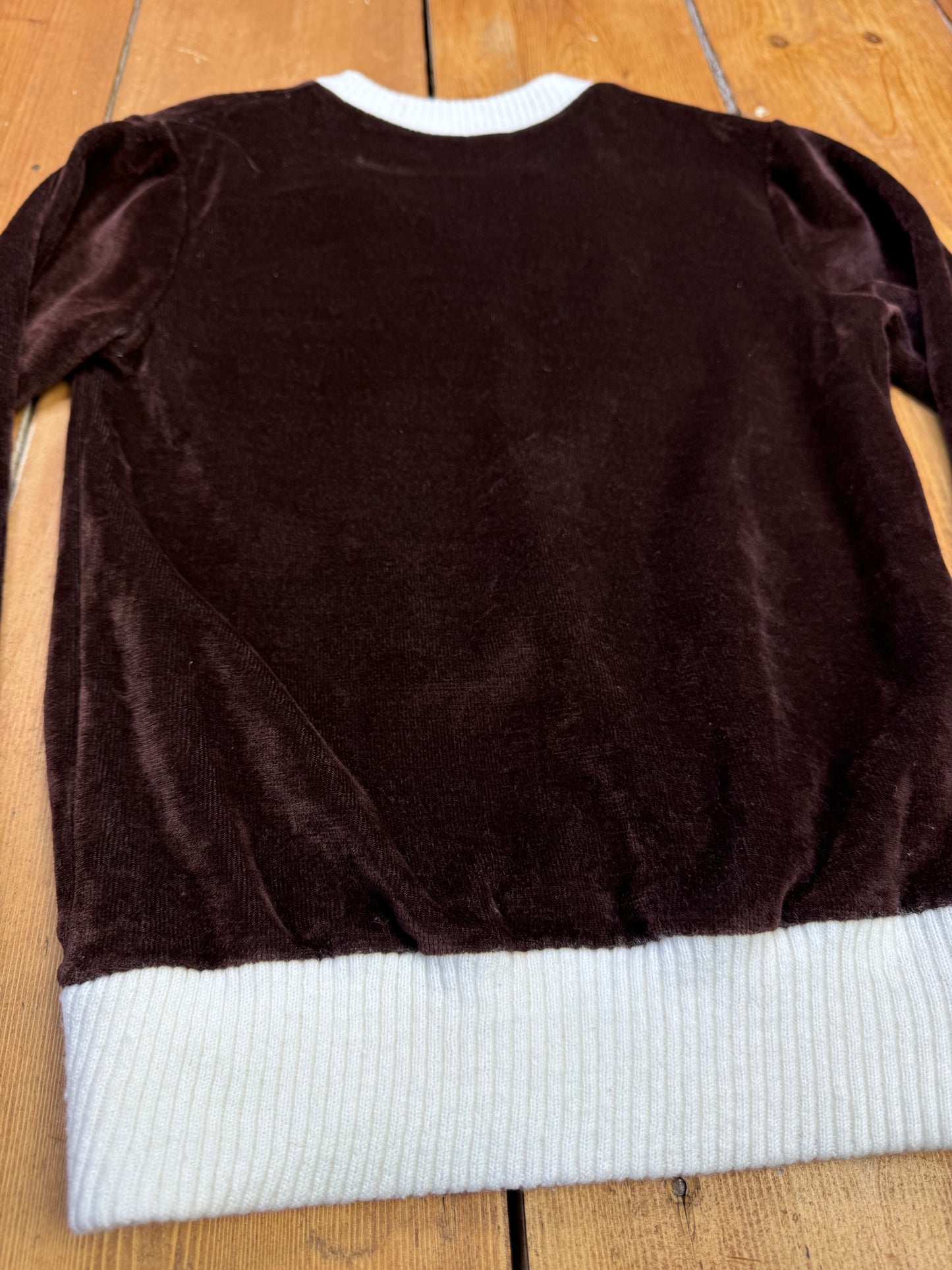 Vintage 90s Velvet Sweatshirt in Chocolate Brown | 6-7 Years