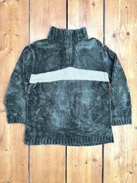 Vintage kids green 1/4 zip jumper with a cream stripe. Handpicked for Bee Tiny kids vintage.