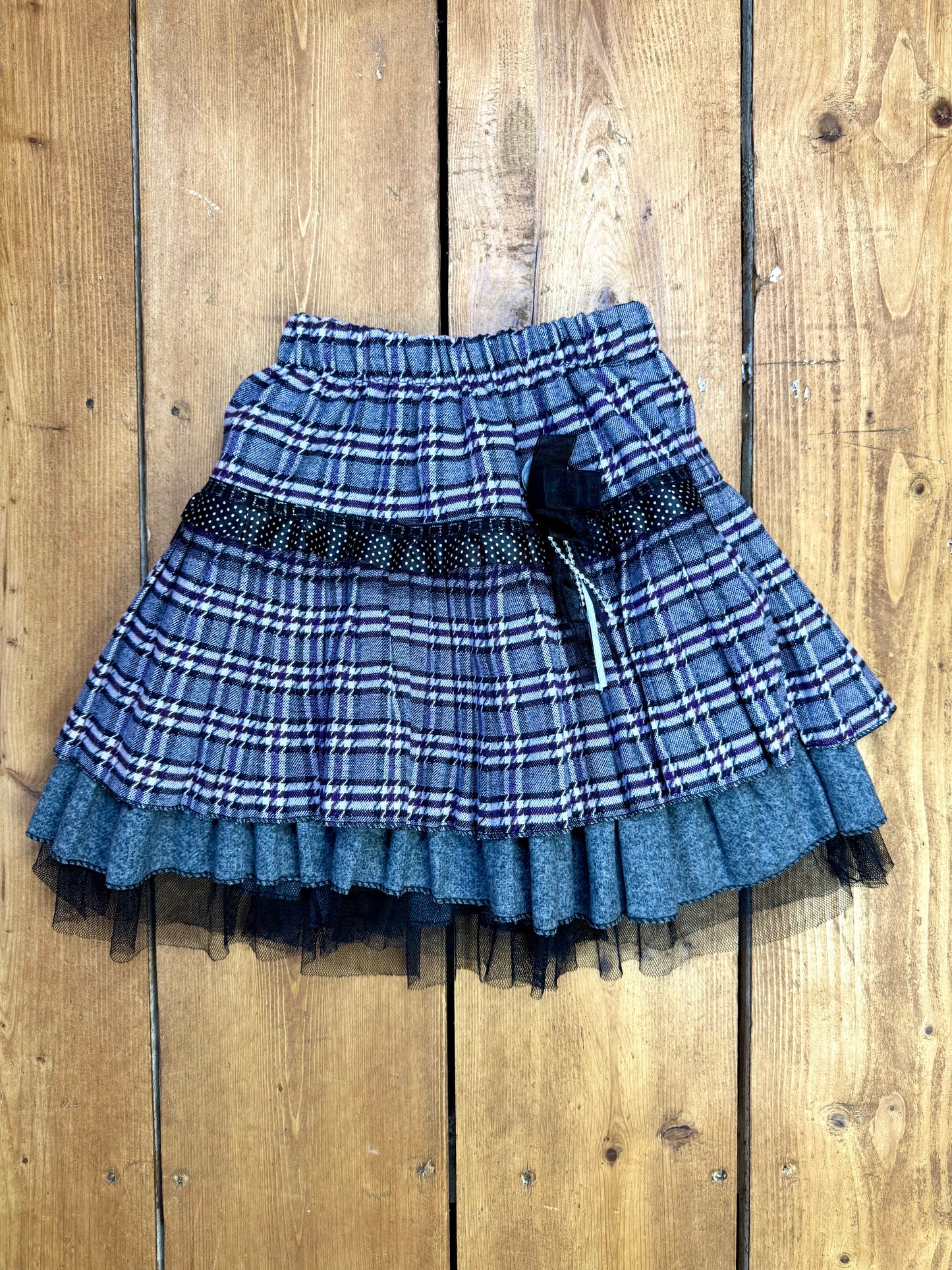 Y2K Grey Checked Tiered Tulle Skirt | 2-3 Years