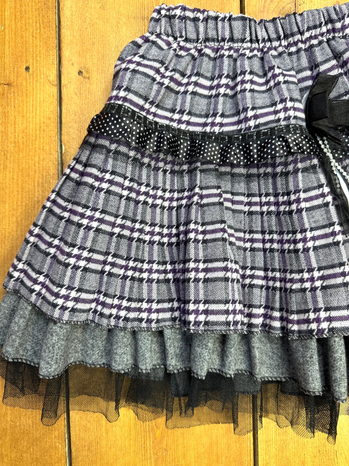 Y2K Grey Checked Tiered Tulle Skirt | 2-3 Years