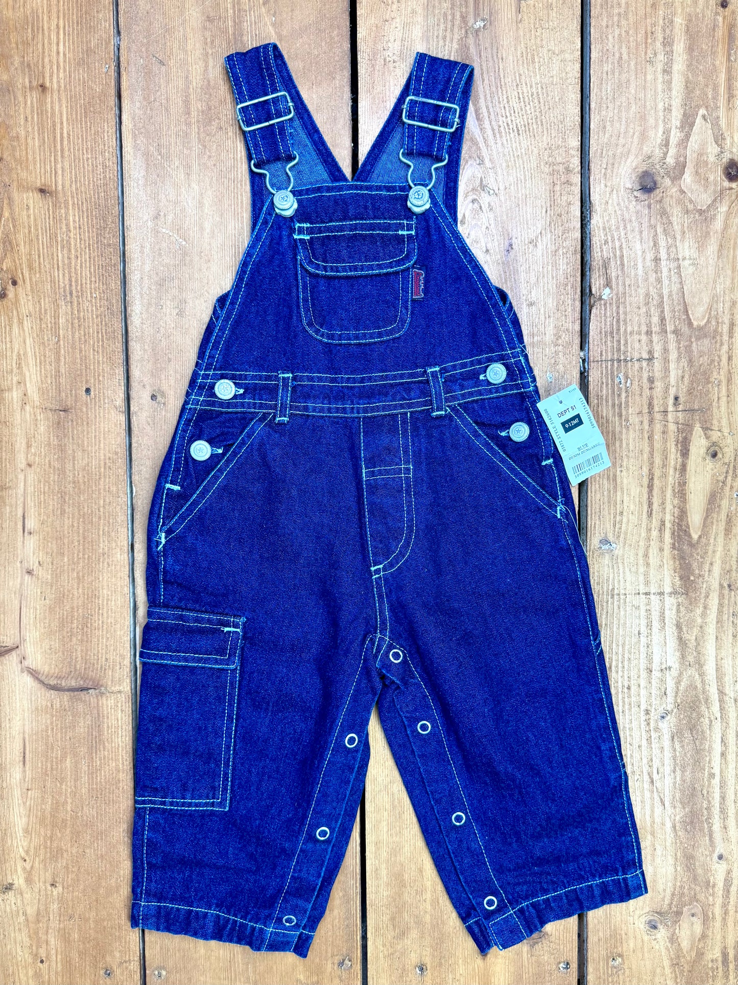 Vintage deadstock kids denim dungarees. Age 9-12 months. Handpicked for Bee Tiny kids vintage.