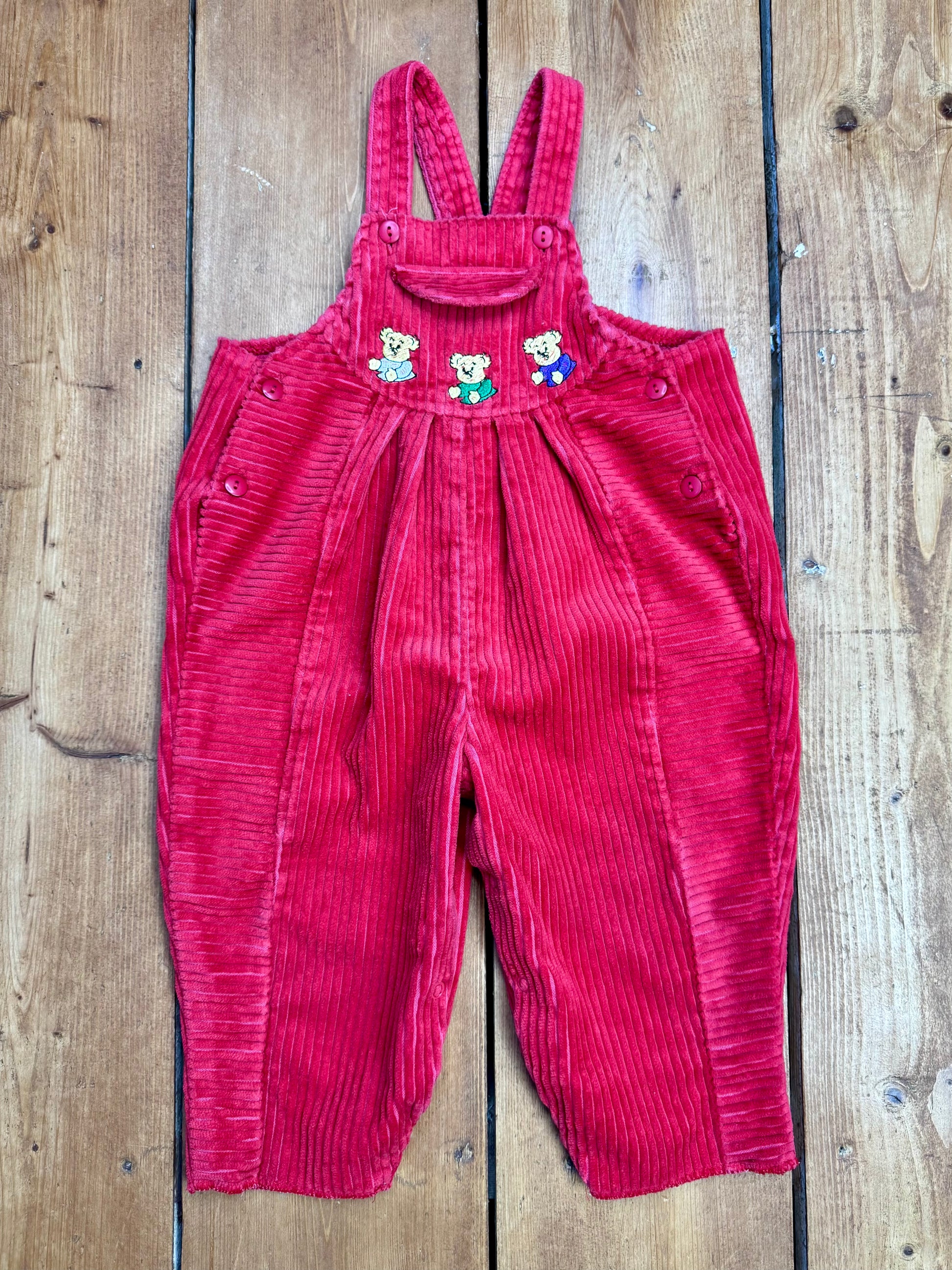 Vintage 90s St.Michael red corduroy dungarees handpicked for Bee Tiny