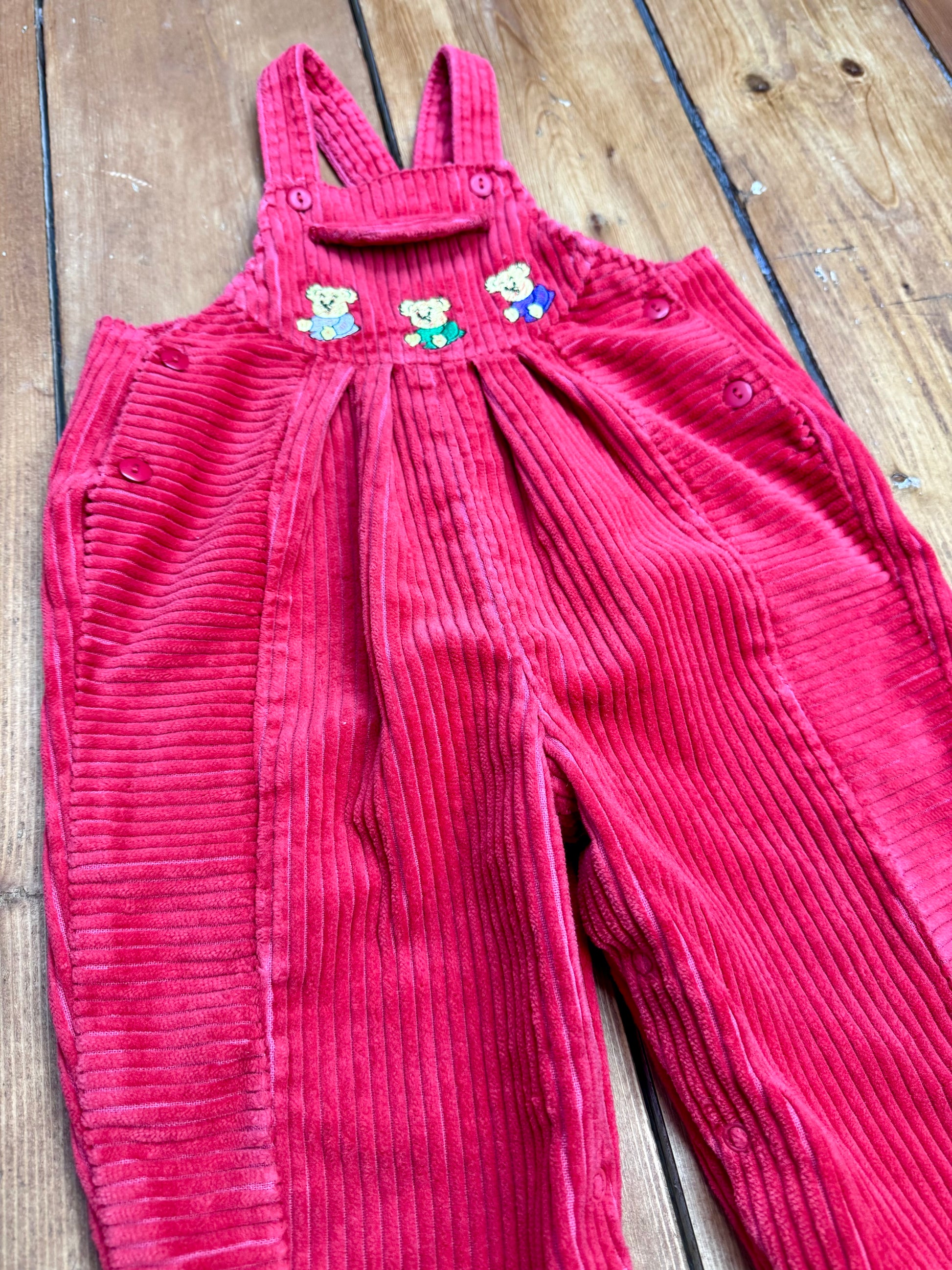 Vintage 90s St.Michael red corduroy dungarees handpicked for Bee Tiny
