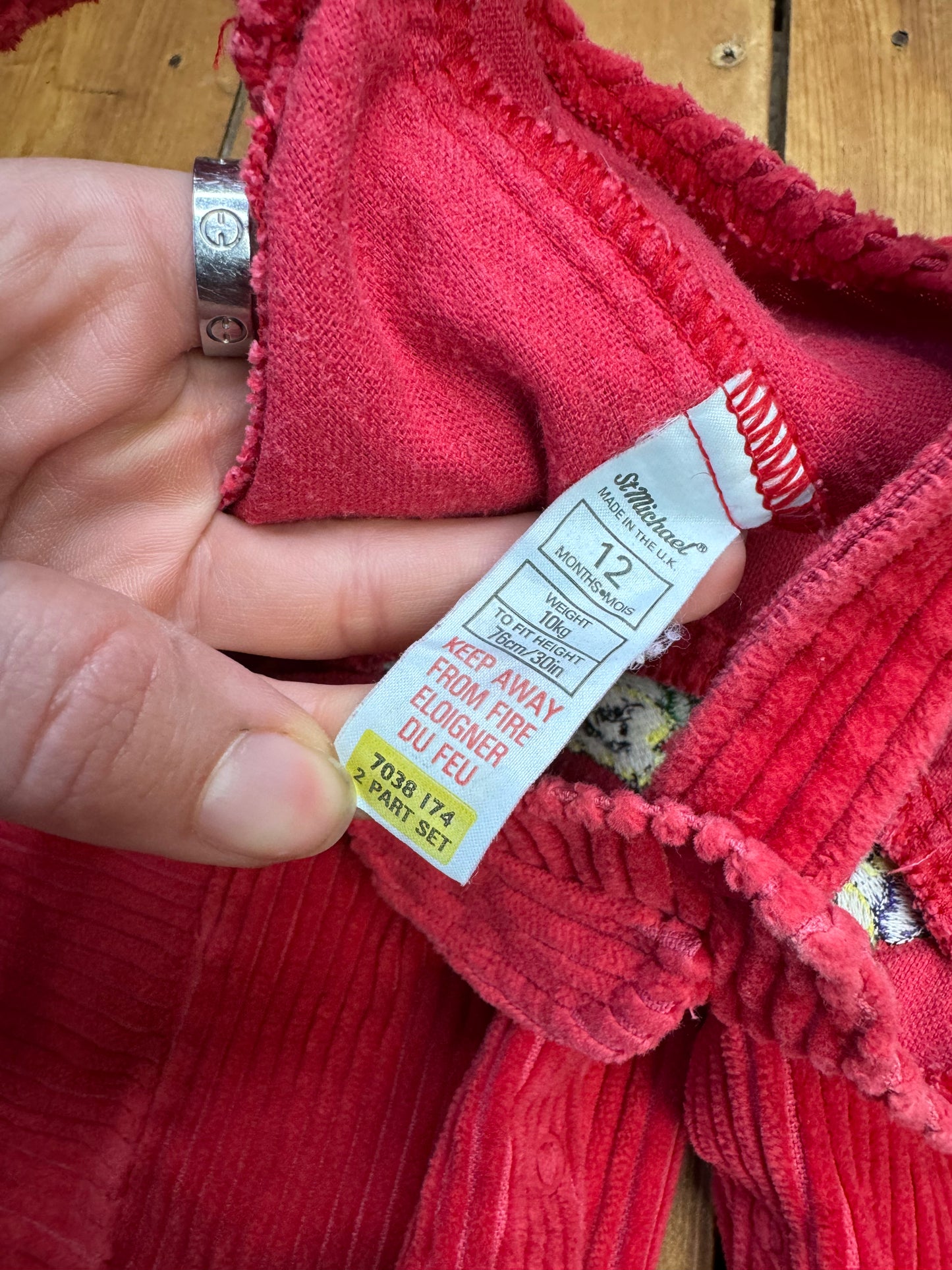 Vintage 90s St.Michael Red Corduroy Baby Dungarees | 12 Months