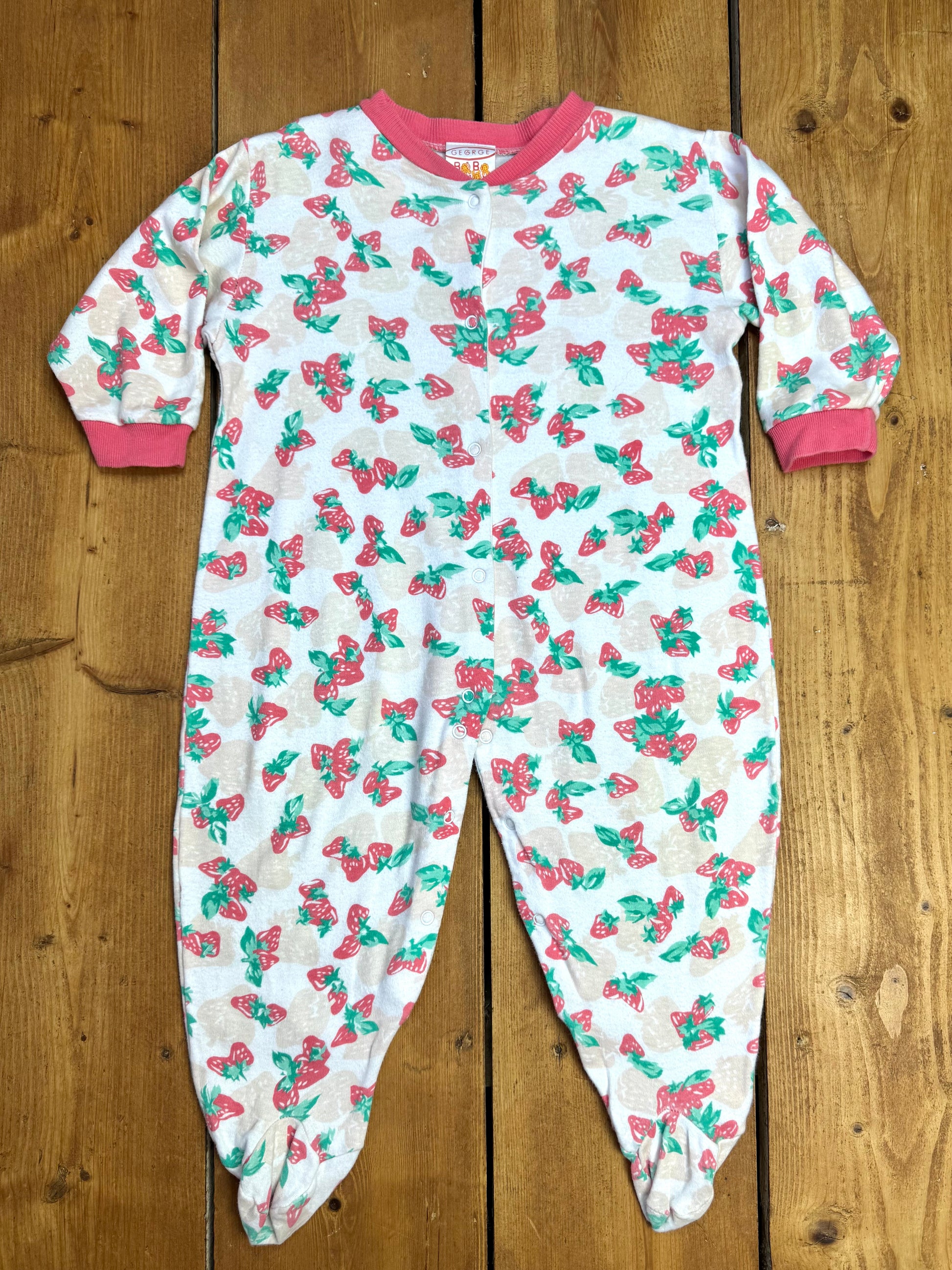 Vintage 90s George strawberry print babygrow. Handpicked for Bee Tiny kids vintage. 