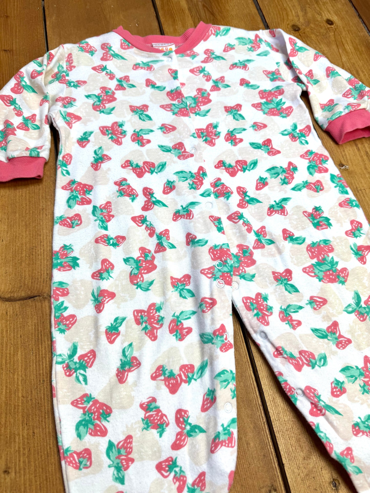 Vintage 90s George strawberry print babygrow. Handpicked for Bee Tiny kids vintage. 