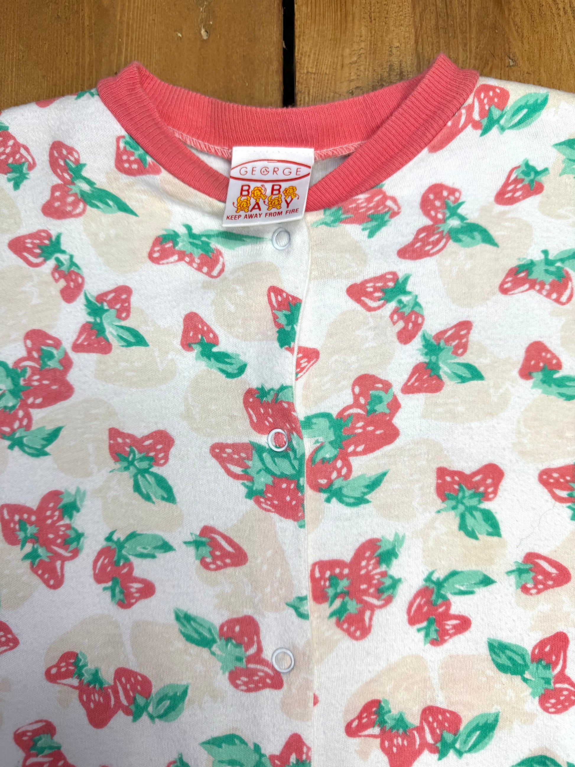 Vintage 90s George strawberry print babygrow. Handpicked for Bee Tiny kids vintage. 