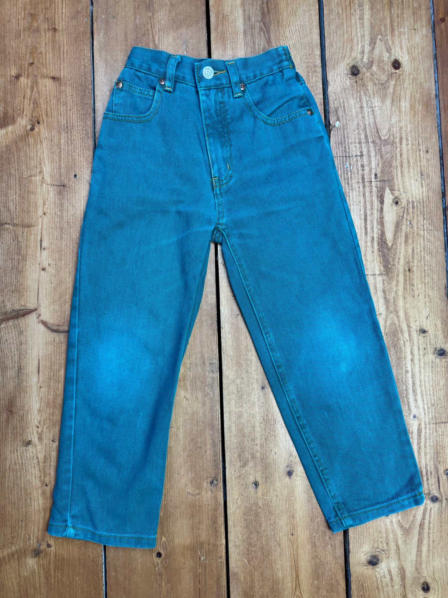 Vintage 90s teal kids denim jeans. Handpicked for Bee Tiny kids vintage. 