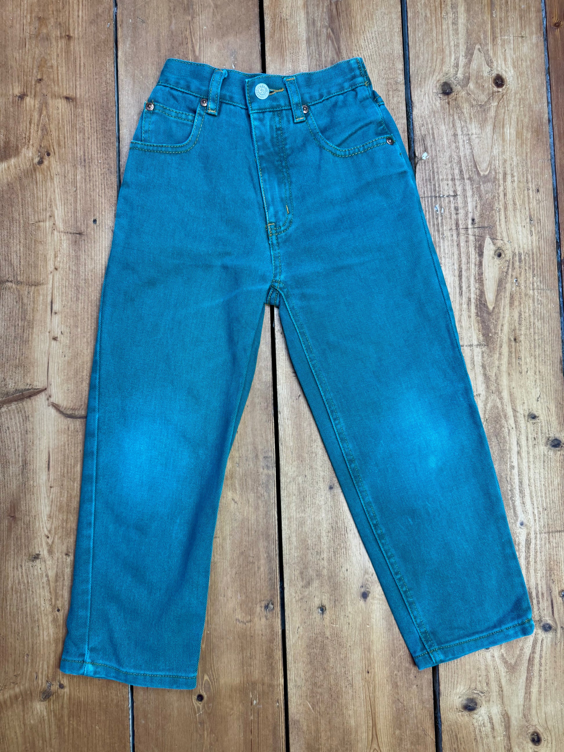Vintage 90s teal kids denim jeans. Handpicked for Bee Tiny kids vintage. 