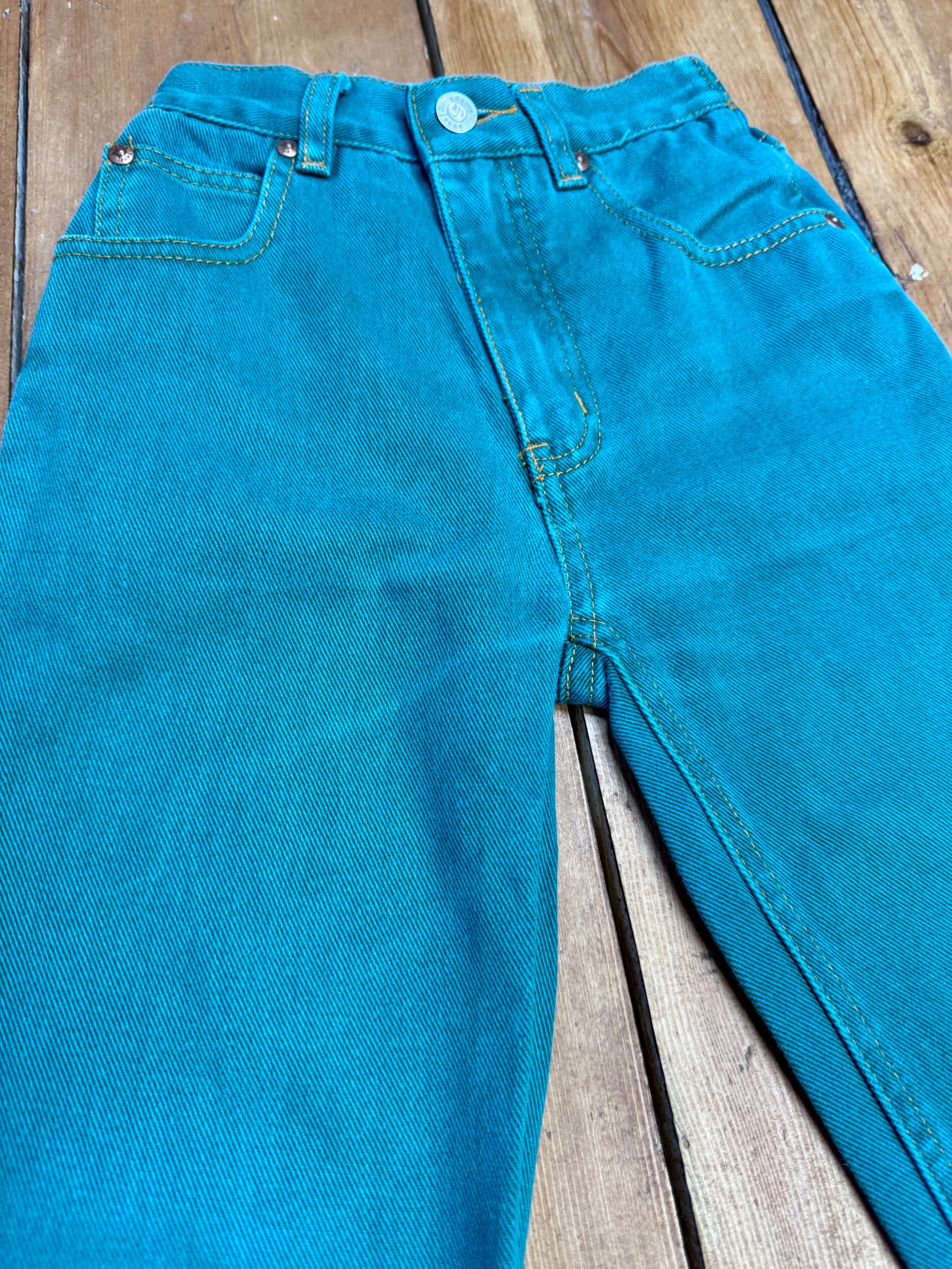 Vintage 90s teal kids denim jeans. Handpicked for Bee Tiny kids vintage. 