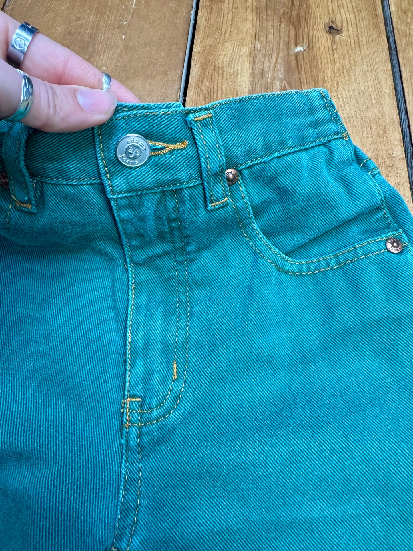 Vintage 90s AJ's Kids Green Denim Jeans | 6 Years