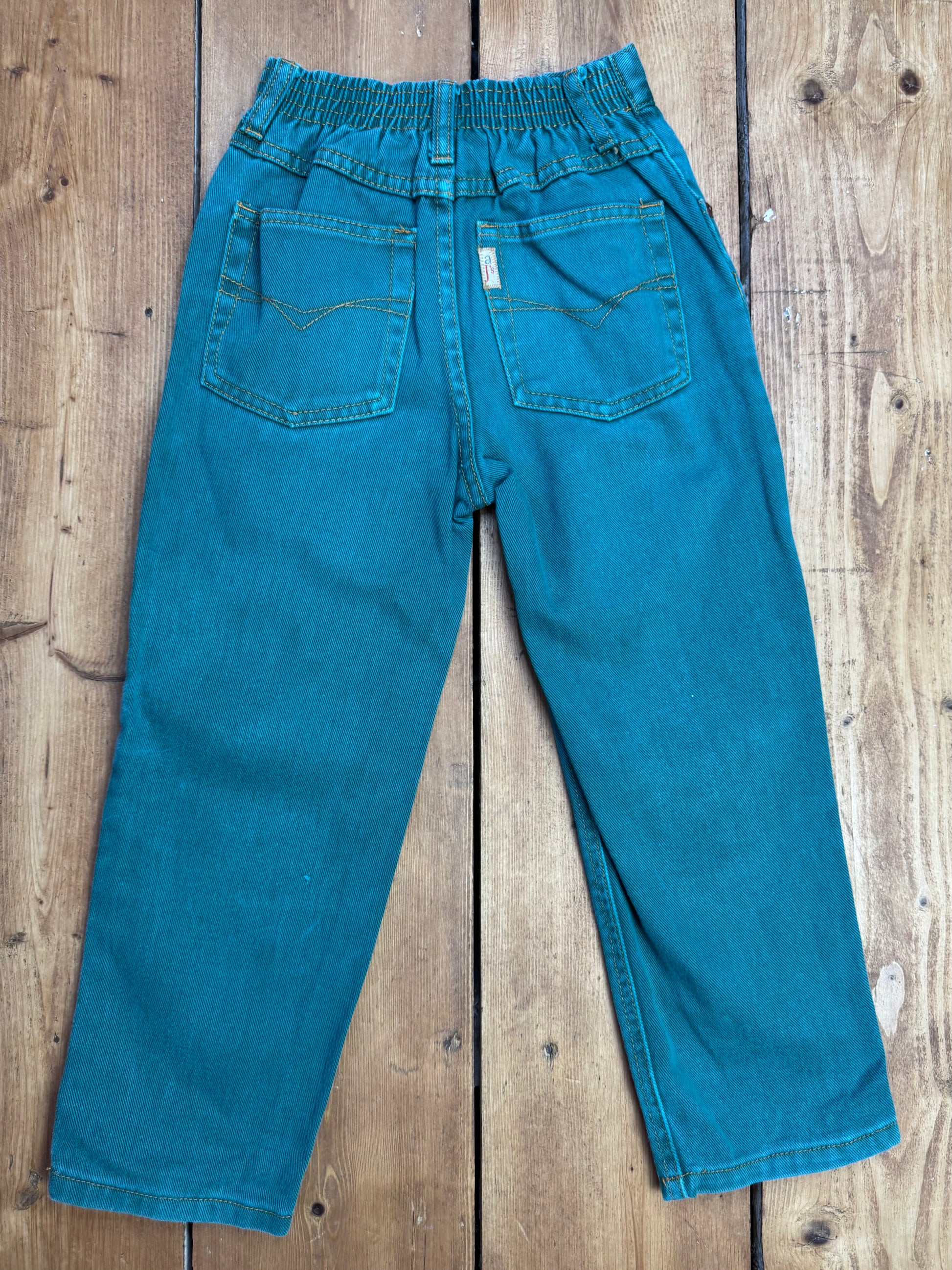 Vintage 90s teal kids denim jeans. Handpicked for Bee Tiny kids vintage. 