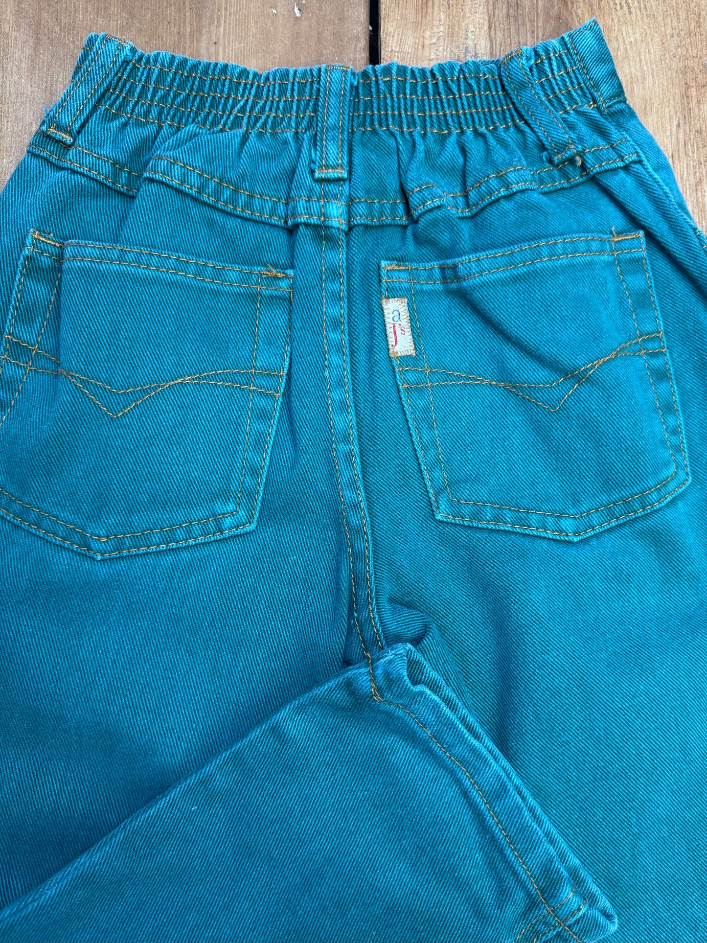 Vintage 90s teal kids denim jeans. Handpicked for Bee Tiny kids vintage. 